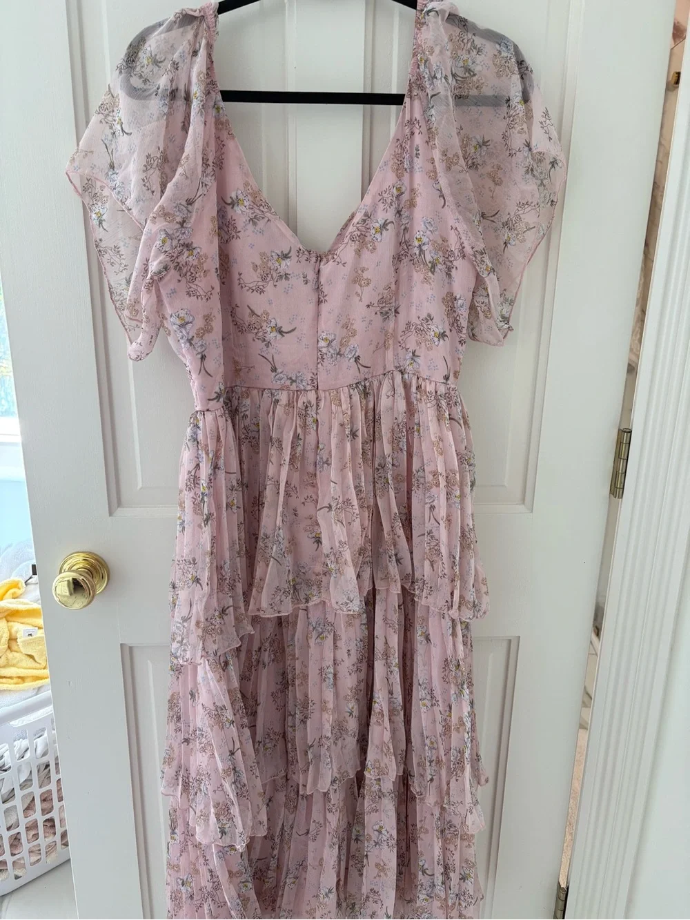 Pink Floral Tiered Maxi Dress - Picture 2 of 3